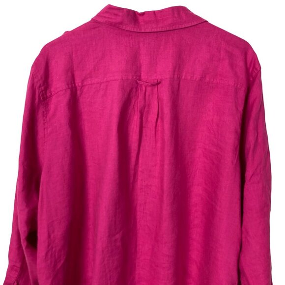 Soft Surroundings Pink Linen Blouse Tunic 3X Roll Tab Sleeve Button Up Fuschia - Picture 7 of 7